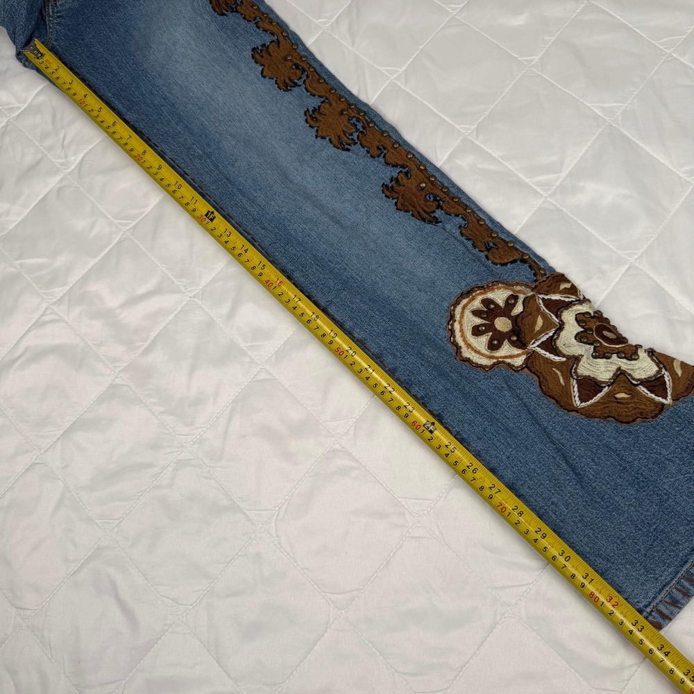 Basil & Maude Jeans Womens 6 Blue Embroidered Studded Y2K Low Rise Bootcut Long - Picture 11 of 14